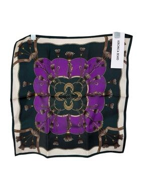Veronica Beard Silk Square Scarf Green Purple Cream Floral Gift Box Included